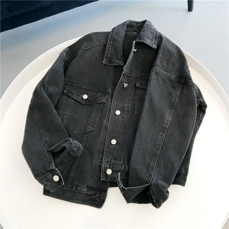 Fashion Women Jean Coats and Jackets Loose Casual Denim Jacket Vintage Streatwear BF Style Jeans Coat Black Color | Женская одежда