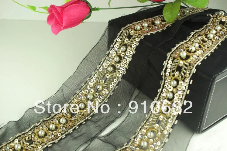 1 ярд черный Кружева блёстки бисером отделка ленты для шитья украшение одежды