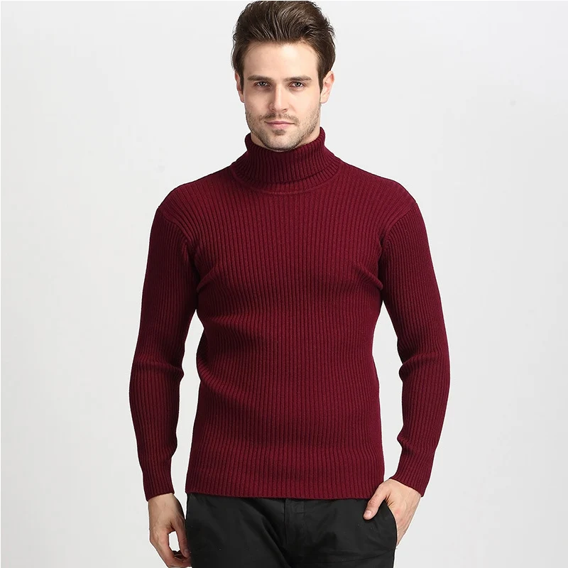 Wine Red LLYGE, водолазка, мужской толстый шерстяной свитер, весна, тонкий теплый кашемировый свитер, пуловер для мужчин, Одноцветный Классический шерстяной свитер для мужчин - Цвет: Wine Red