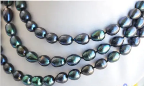 

free shipping New hot 9-10mm Tahitian Black Natural Pearl Necklace 48" AAA++ a()