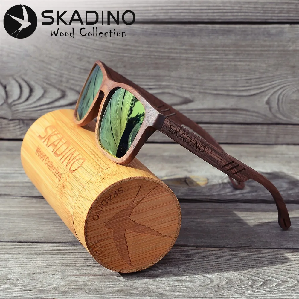 SKADINO UV400 поляризационные солнцезащитные очки из орехового дерева модные для