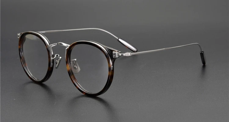 Tortoise-silver Ограниченная серия, винтажные очки, Ультралегкая оправа из чистого титана EV557, Ретро стиль, круглые очки "кошачий глаз", японское качество производства - Цвет оправы: Tortoise-silver