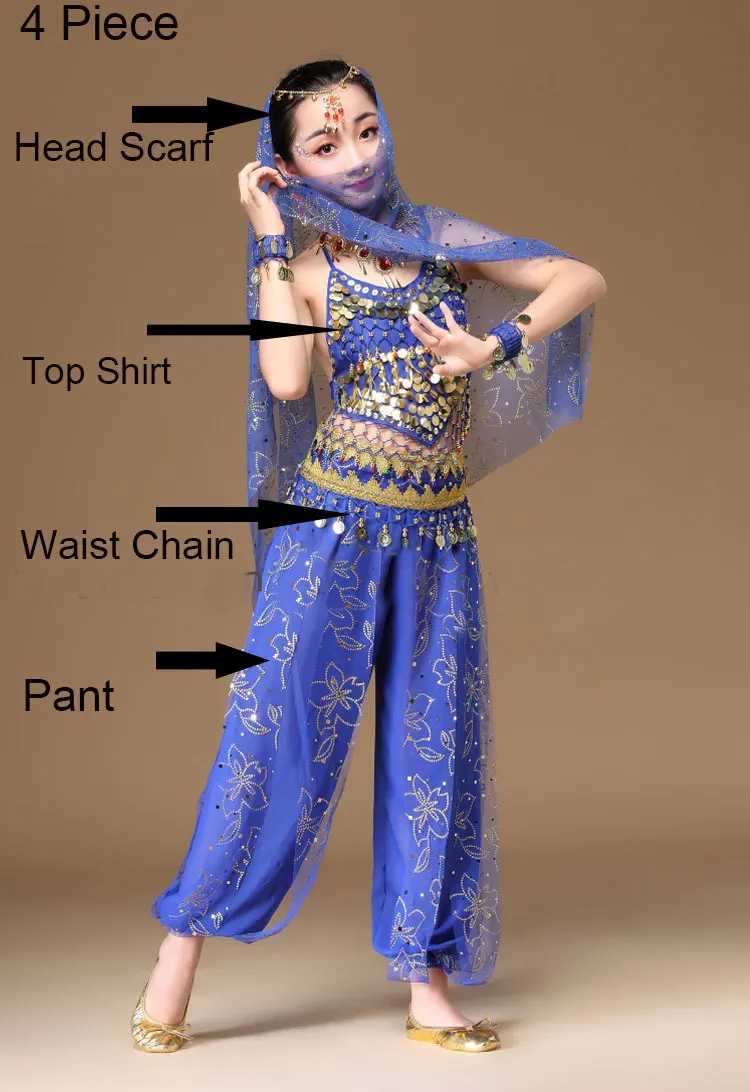 Blue 4 Piece Детская Одежда для танцев, профессиональный костюм для танца живота для девочек, Египетский танец живота, костюмы для девочек, индийские болливудские комплекты для танцев - Цвет: Blue 4 Piece