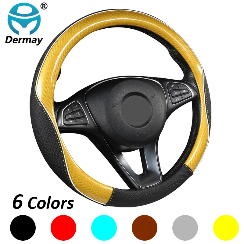 

New 6 Colors Car Steering Wheel Covers Micro Fiber+Leather Carbon Fibre For Steering Wheel 37-38CM Non-slip Free Shipping