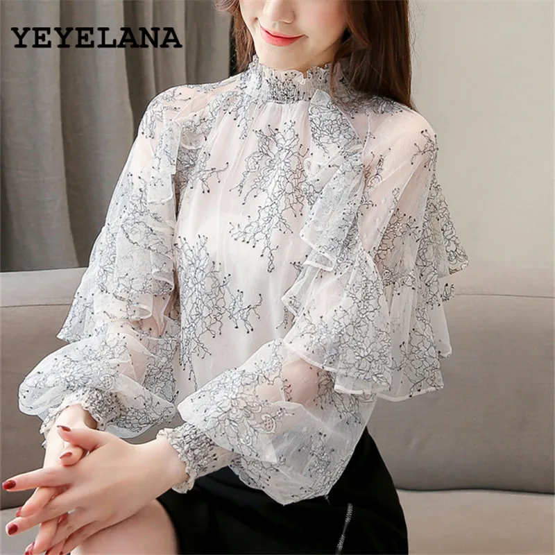 Женская кружевная блузка рубашка 2019 Новые Элегантные повседневные женские топы