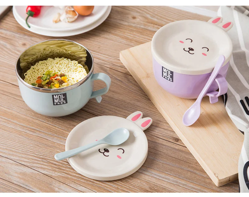 Мультяшный кролик каваи Bento Box японский стиль контейнер для еды для ребенка из нержавеющей стали путешествия портативный Ланчбокс пластик