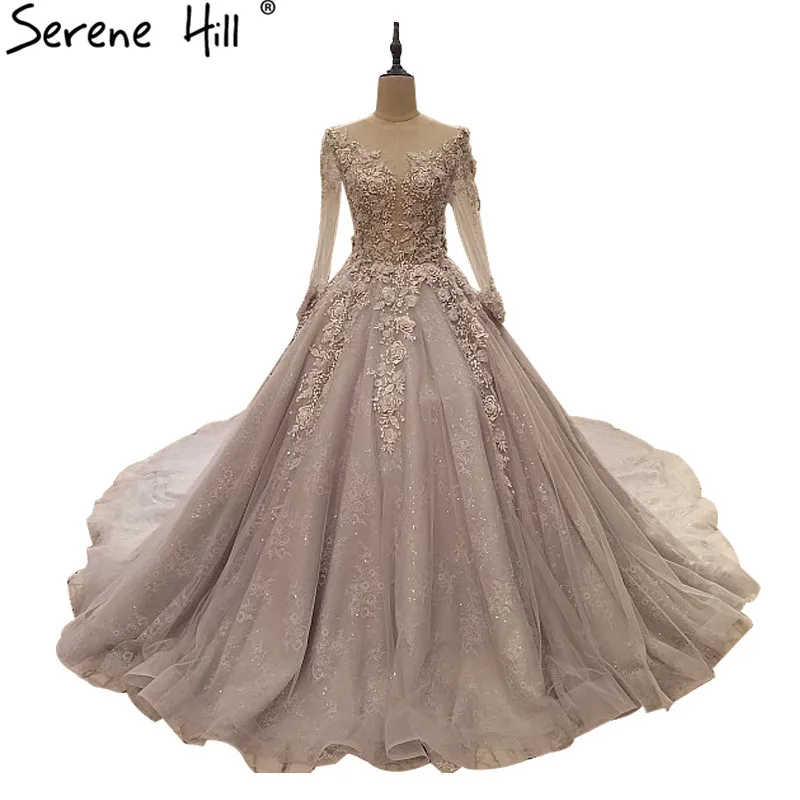 Свадебное платье с длинным рукавом Vestido De Noiva серое свадебное аппликацией и