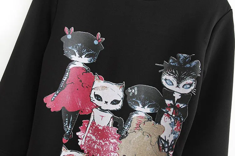 Free shipping hot sale 2014 summer new European and American cartoon cat pattern solid color round neck women's dress P10-05 | Женская