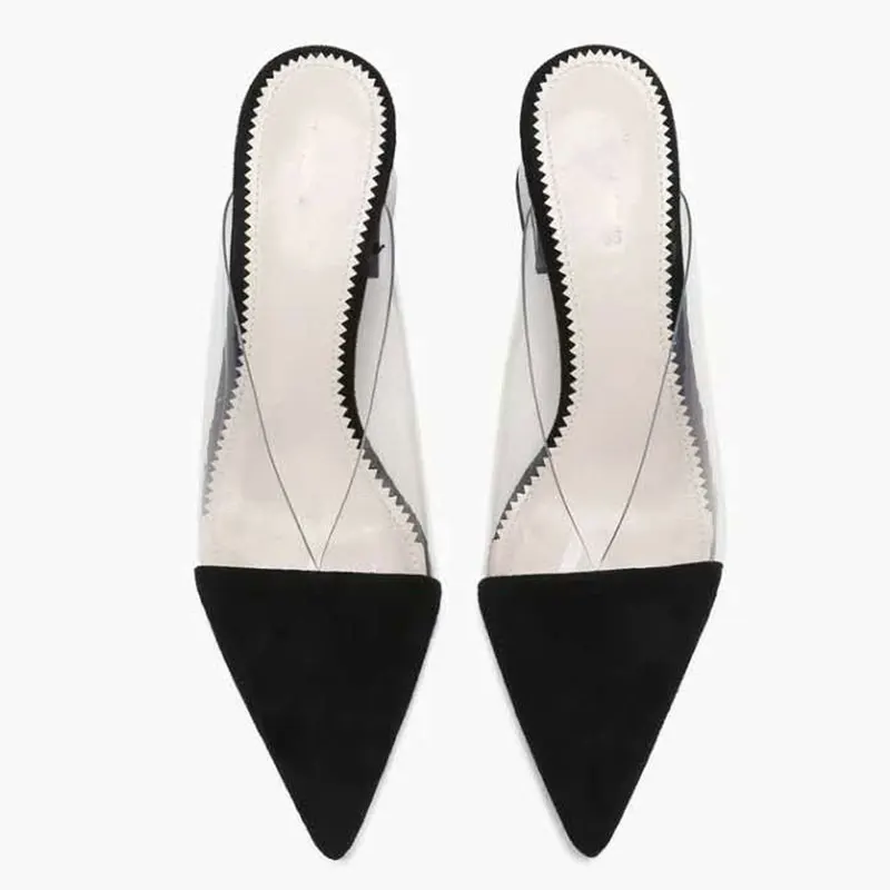 Черный GENSHUO Summer Single Shoes Ladies Pointed Toe Transparent Chunky High Heel Shoes Mules Slide Slippers Outdoors Dress Party Shoe - Цвет: Черный