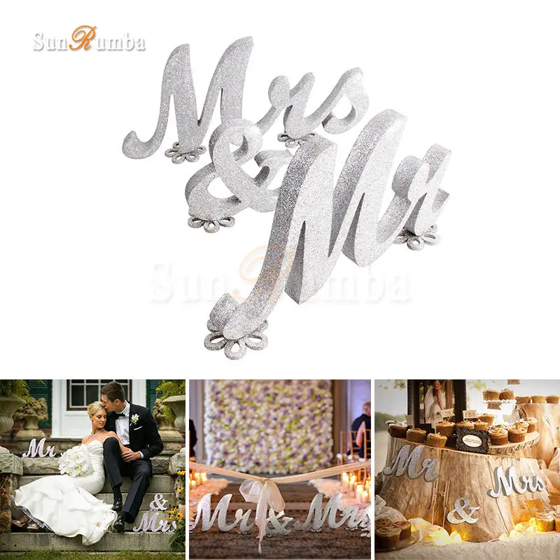 

Mr & Mrs Silver Color Wood Sign Wedding Decor Festive Event Party Supplies Mariage Wedding Sign Table Decorations Photo Booth