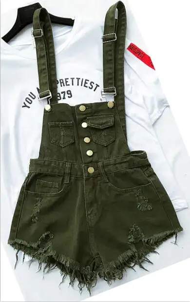 Army Green Хит, модная женская одежда, джинсовые комбинезоны, хлопковые комбинезоны на бретелях, шорты, Свободные повседневные Комбинезоны, шорты, комбинезоны, женские комбинезоны - Цвет: Army Green