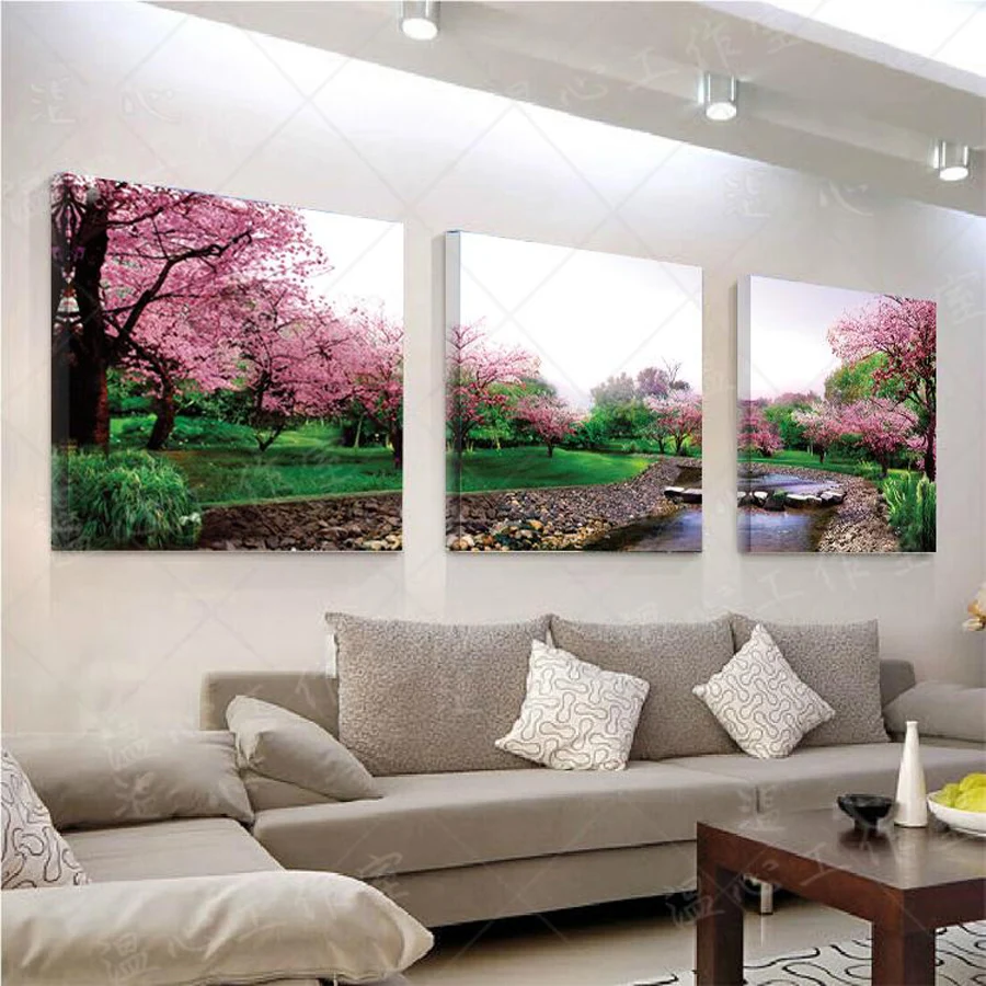 

Printed Painting modern home decorative Painting Cherry blossoms Painting on canvas 3 Panel Wall art With Framed W0148