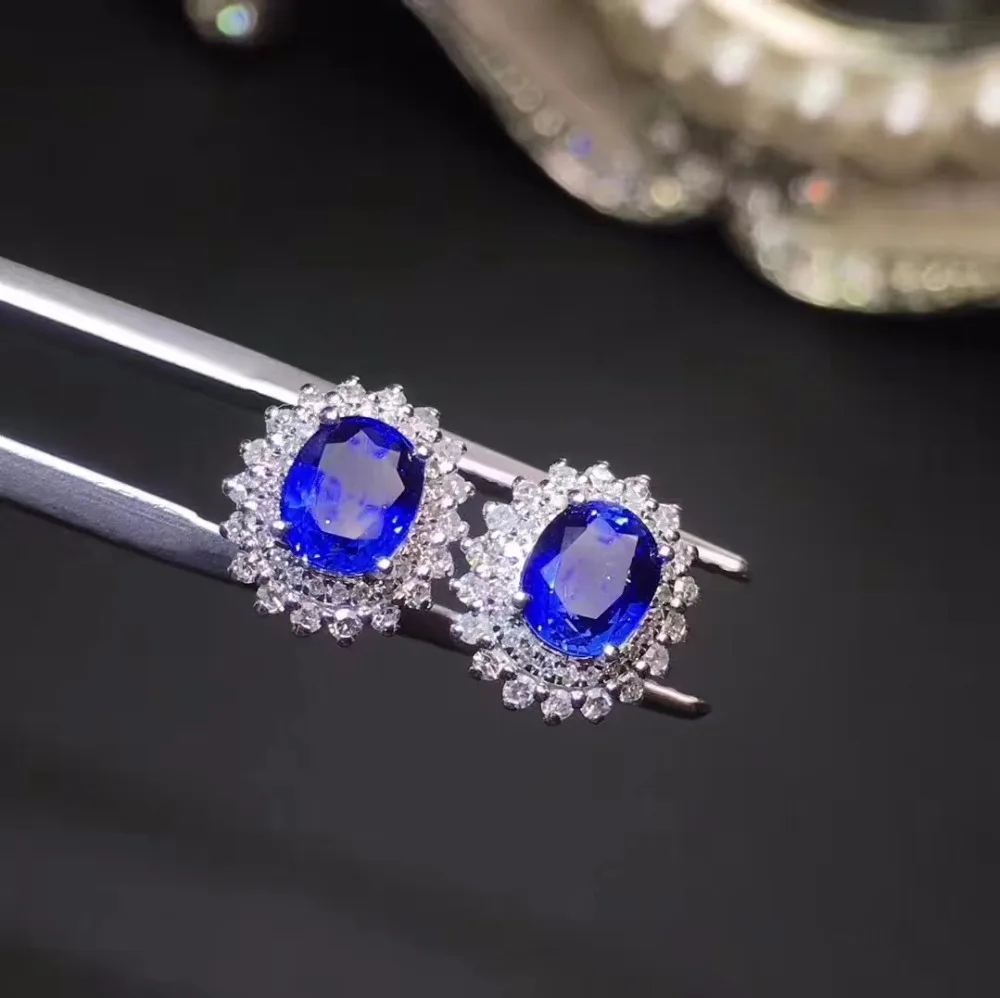 Коллекция ювелирных украшений Настоящее 18K Белое Золото AU750 100% натуральные синие