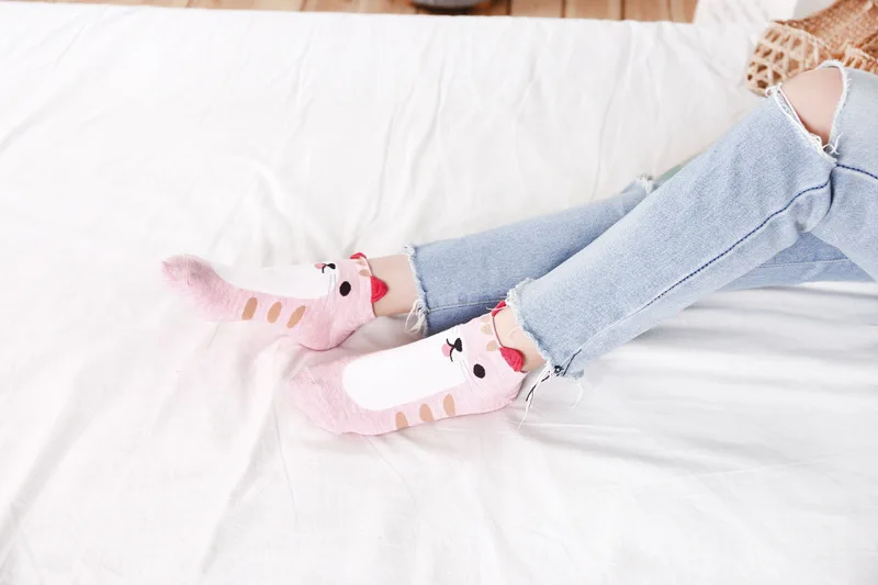 Носки Kawaii с животными, женские короткие носки из чесаного хлопка, лето, дизайн, harajuku, милые носки с 3D ушками, 5 цветов
