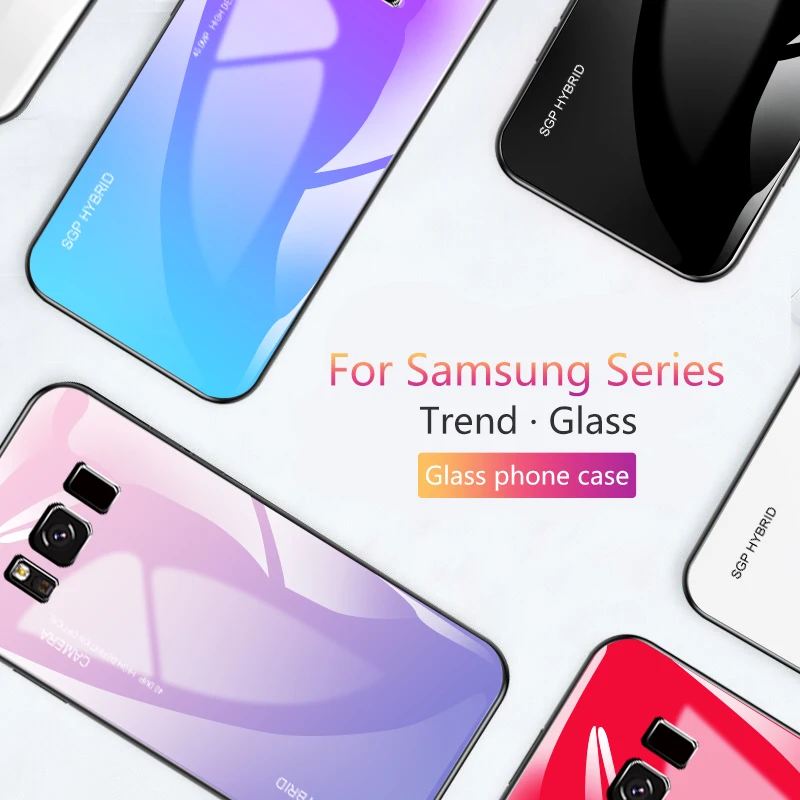 Gradient glass Phone Case For Samsung Galaxy A7 2018 Cases cover on for galaxy A6 A8 plus 7A A9 A6PLUS bumper copue | Мобильные