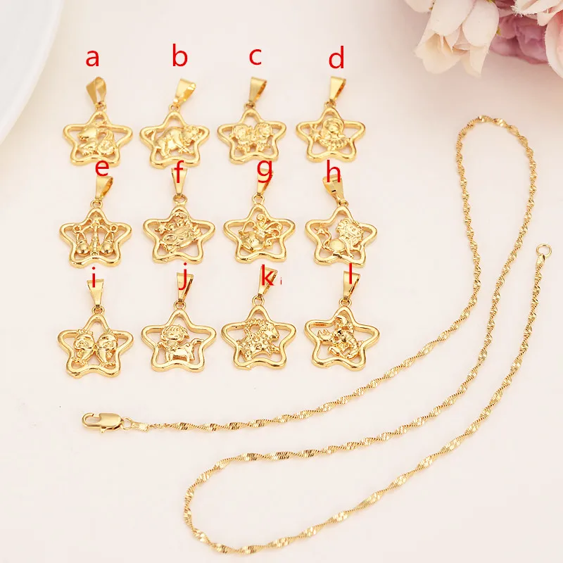 Gold jewelry Twelve Constellations pendant Necklaces for Women Girls charms diy Horoscope Star Sign Jewelry kids Bijoux gifts | Украшения и