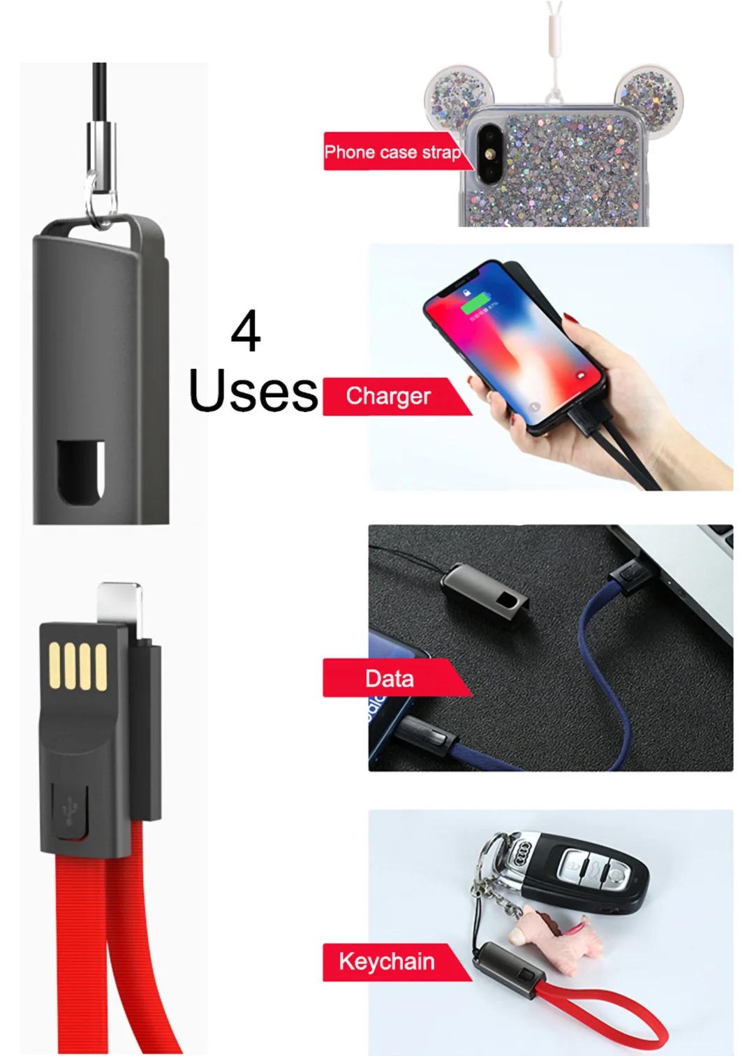 Брелок USB кабель ремешок для быстрой зарядки для iPhone 8 Micro usb type C зарядное устройство для телефона Зарядка Синхронизация данных короткий шнур USBC провод