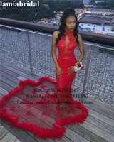 sexy red feather mermaid prom dresses 2k19 sequined beaded vintage lace plus size black girls 2019 vestidos de fiesta largo
