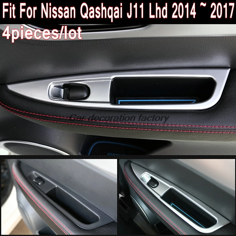 

4pcs Car Styling ABS chrome trim car inner window button armrest decoration cover for Nissan Qashqai j11 2015 2016 2017