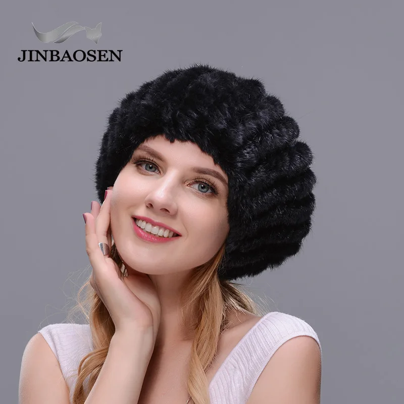 JINBAOSEN зимняя меховая шапка для путешествий берет из меха норки вязаная