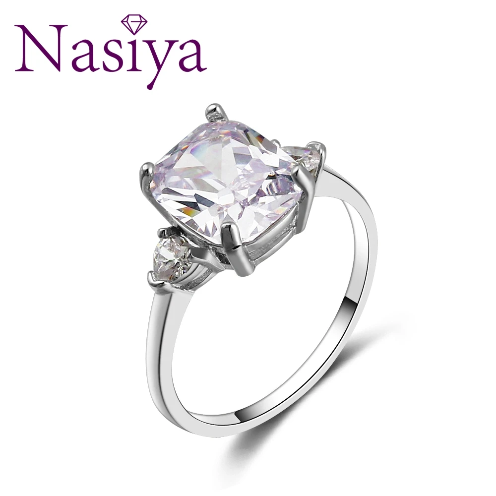 Nasiya Classic Elegant White Zircon Rectangle Ring 925 Silver Jewelry Wedding Band Bridal Rings For Women Ladies Daily Life Gift | Украшения