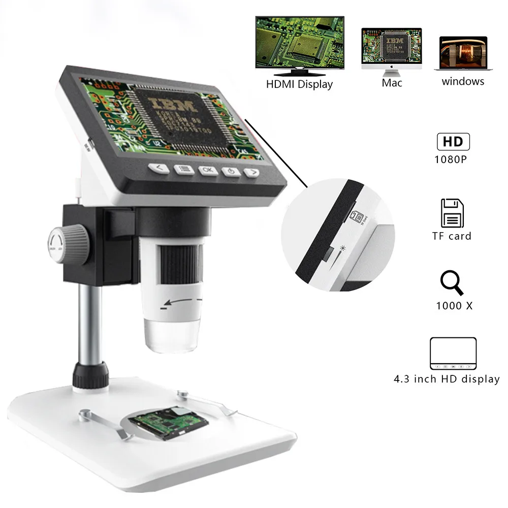 inskam307 Chanseon 1000X2,0 мегапикселей lcd электронный HD цифровой микроскоп 4," видео микроскопы USB эндоскоп Лупа камера - Цвет: inskam307