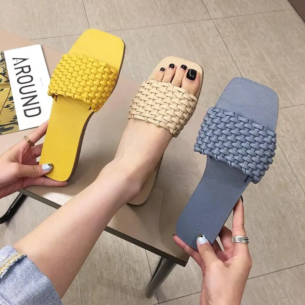 Высококачественные кожаные вязаные женские шлепанцы коллекция 2019 года сезон