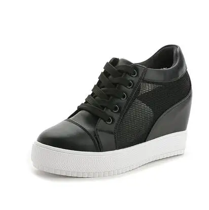 Платформа на высоких каблуках женская обувь на танкетке Chaussure Femme черный, белый цвет Скрытая каблуки лифт обувь Повседневные зимние ботинки