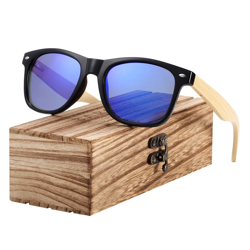 Dark Blue BARCUR деревянные очки весна петли бамбуковые солнцезащитные очки ручной работы Для мужчин солнцезащитные очки в деревянной оправе Для женщин очки Полароид de sol masculino - Цвет линз: Dark Blue