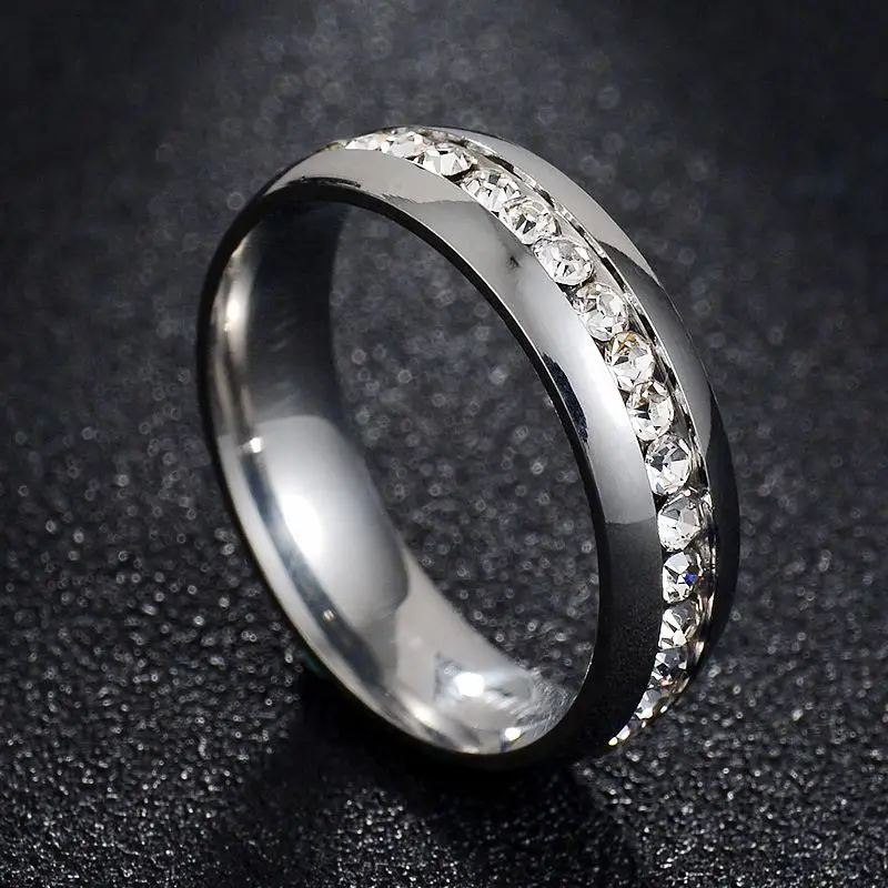 6 мм любовника Свадебные Bague золото серебро Нержавеющая сталь однорядные полная с