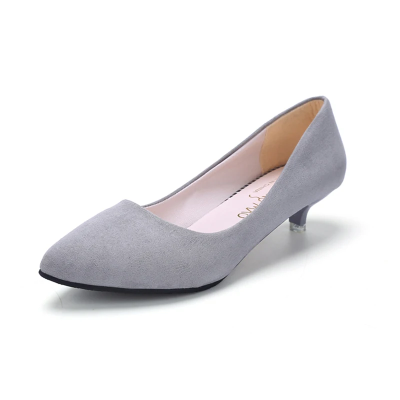 gray Suede Всесезонные туфли-лодочки с острым носком; повседневная обувь на низком каблуке; женская обувь без шнуровки для работы; Женская Офисная обувь; WSH3182 - Цвет: gray Suede