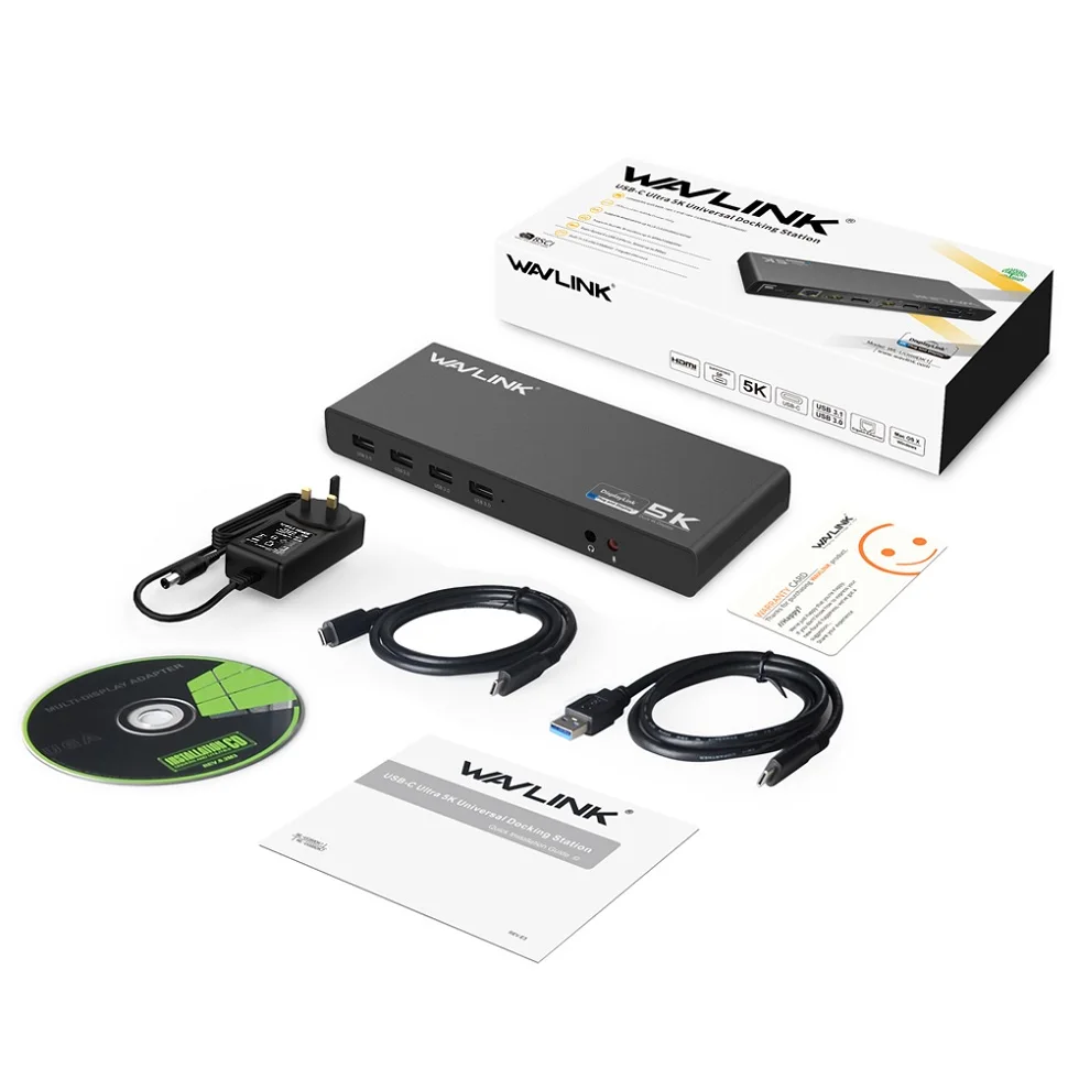 UK plug Wavlink Универсальная док-станция USB 3,0 USB-C двойной 4K Ultra Dock DP Gen1 type-C Gigabit Ethernet Расширенный и зеркальный режим видео - Цвет: UK plug