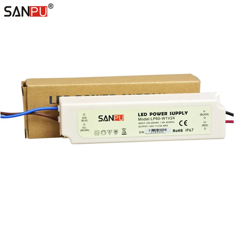 SANPU 24V 2A 60W источник питания IP67 водонепроницаемый пластиковый корпус светодиодный