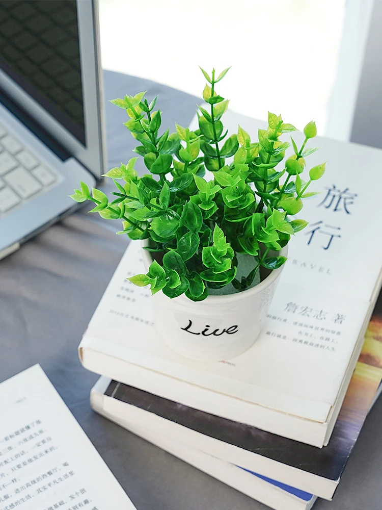Mini Artificial Flower Rose Eucalyptus Potted for Home Bedroom DIY Decoration Beauty Photo Photography Background Backdrop Props |