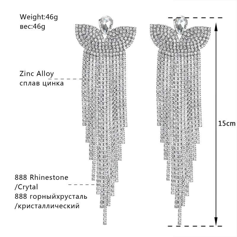 Mecresh преувеличенные длинные висячие серьги в форме бабочки кристалл большая