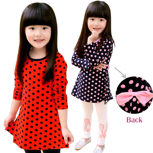 100% High Elasticity cotton princess girls autumn dress baby anti-pilling bow-knot long-sleeve fashion clothing 24108-10 | Детская