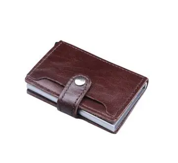 dark brown Для женщин и мужчин Блокировка Rfid Hasp кошелек мини из натуральной коровьей кожи алюминиевые держатели для кредитных карт кошелек автоматический скользящий Чехол для карт - Цвет: dark brown
