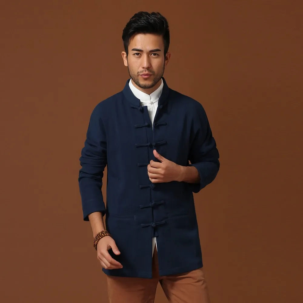 Модная мужская куртка с длинным рукавом в китайском стиле пальто кунг фу