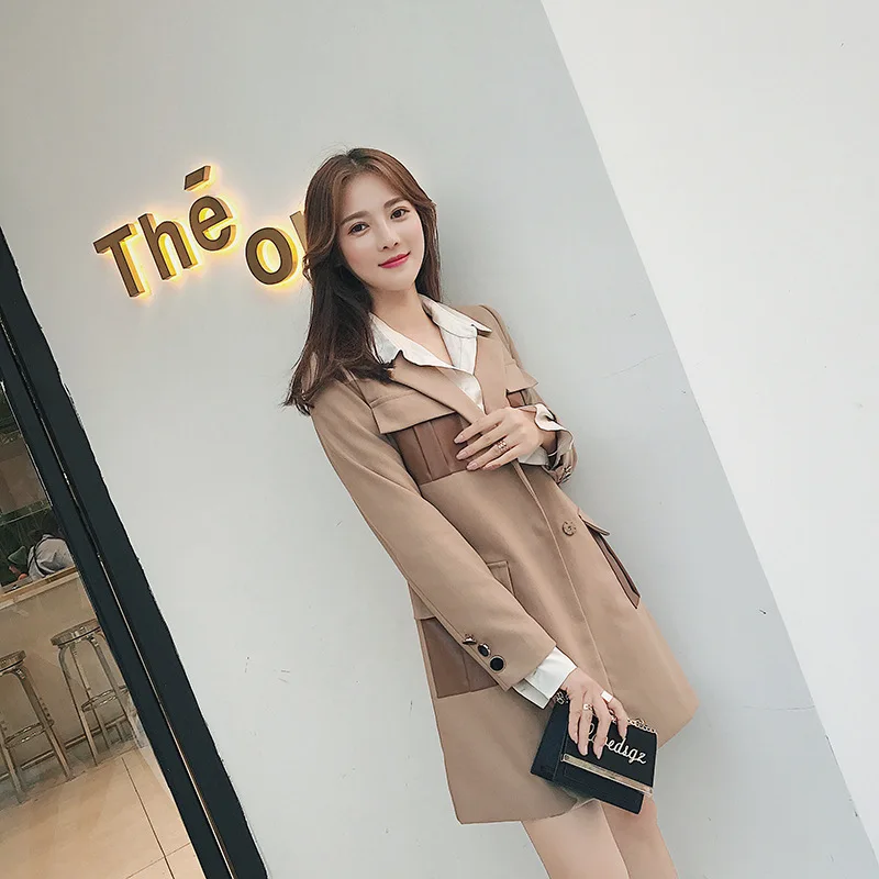 Модные новые женские туфли на весну и осень пальто деловой блейзер с длинными