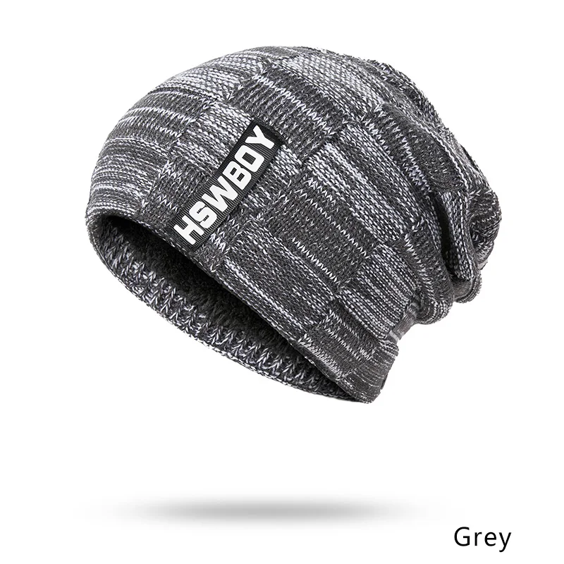 IWINTER, 2 шт., зимняя теплая шапка, шарф, набор для мужчин, Skullies Beanies, плюс бархат, толстая зимняя шапка, шарф, вязаная шапка, шапочка унисекс - Цвет: Grey Hat