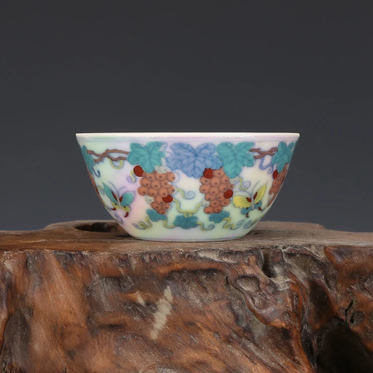

Antique MingDynasty porcelain cup,Colorful Light Doucai Grape Cup,Hand-painted crafts,Collection&Adornment,Free shipping
