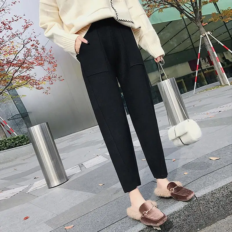 

SWYIVY Women Pants Hip Hop Woolen Warm 2018 New Winter Female High Waist Harem Pant Large Size XXL Ankle Length Slim Trousers