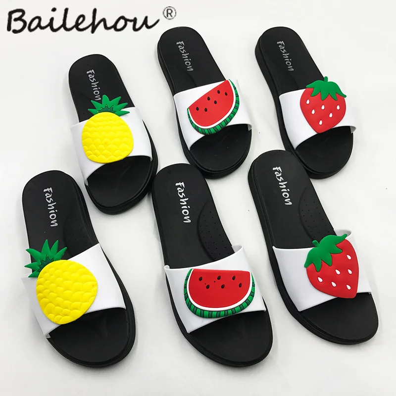 Bailehou/2019 г. Новая модная женская обувь на плоской подошве Вьетнамки с фруктами