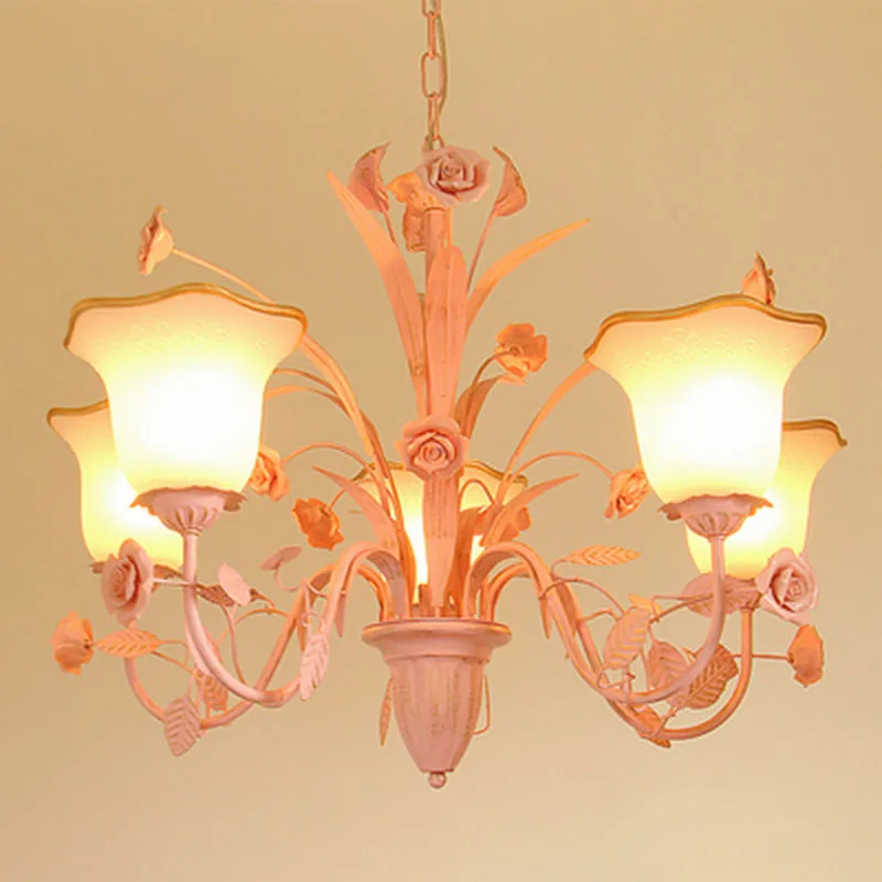 pink 5 heads Люстра светодиодные синие люстры для спальни 110-220 В синий детский подвесной цветок светильники бумажные фонарики - Цвет абажура: pink 5 heads