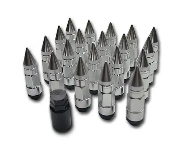 Серебристый Автомобильный Стайлинг, колесные гайки M12X1.5/M12X1.25, гоночная композитная гайка, противоугонная стальная блокировочная гайка, болт с шипами, красный, синий, черный - Название цвета: Серебристый