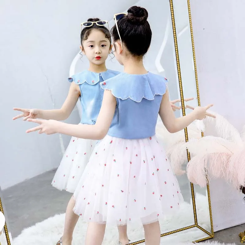 Fashion girls clothes set summer kids cotton sleeveless tops+tutu dress 2pcs outfits for children fashion wedding clothing | Детская