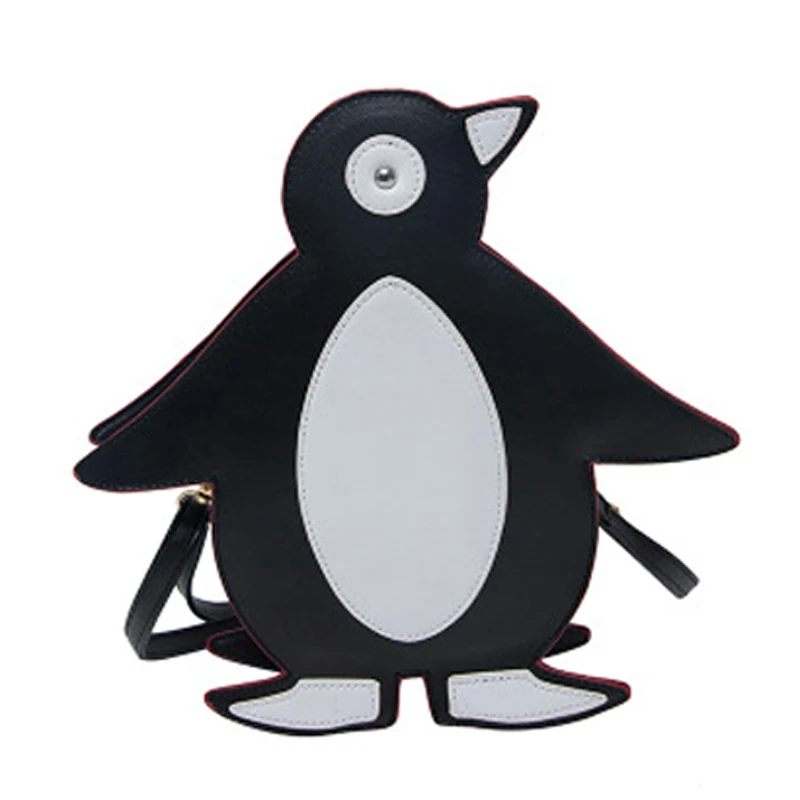 

SJ Women Leather Girl Children Shoulder Bags Female Messenger Bag Italy Brand Style Handicraft Design Art Cartoon 3D Penguin