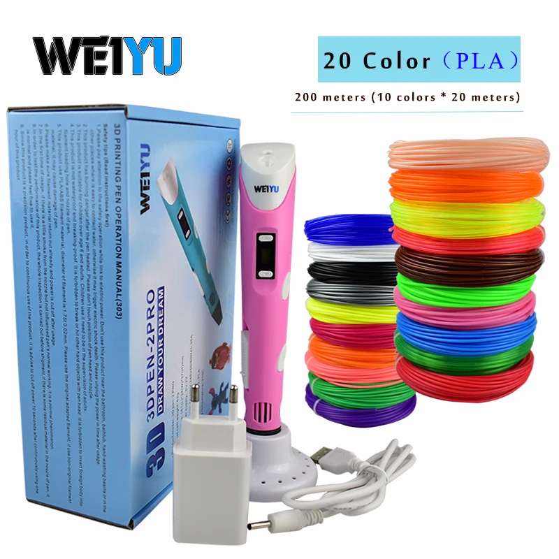 Оригинальная 3d Ручка weiyu для рисования DIY 3 d ручки принтера 10 цветов 20 100/200 метров