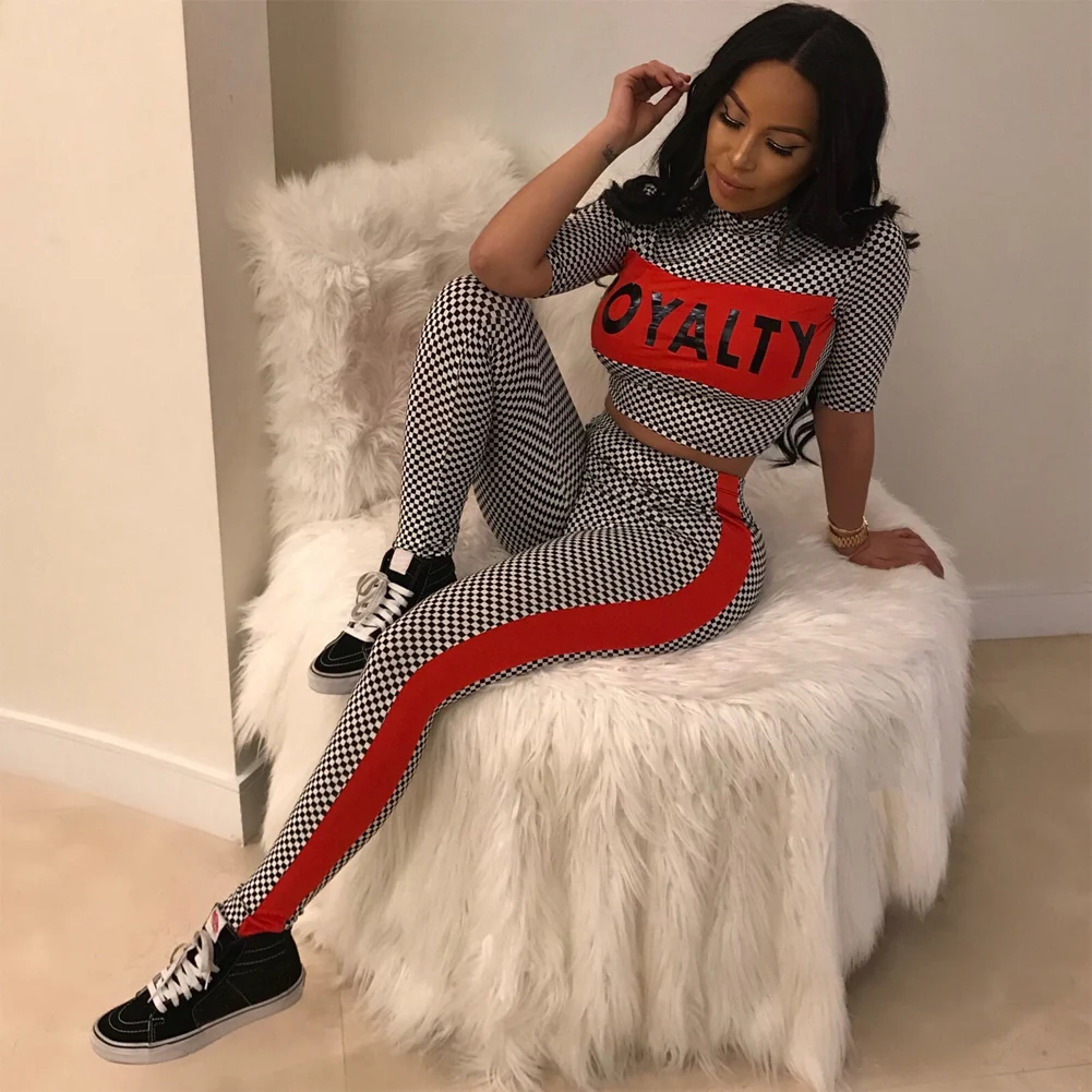 Для женщин комплект из 2 частей Топ и штаны спортивный костюм с коротким рукавом в