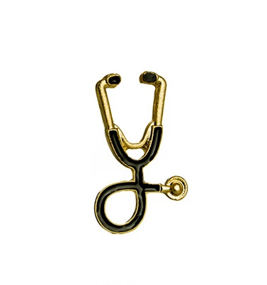 black gold Брошь в виде стетоскопа, булавка для доктора медсестры, подарок для врача, стетоскоп, штампованный вручную Персонализированный значок, ювелирные изделия, подарки для выпускного - Окраска металла: black gold